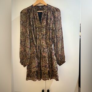 PAIGE Long Sleeve Paisley Dress - Brown and Olive
